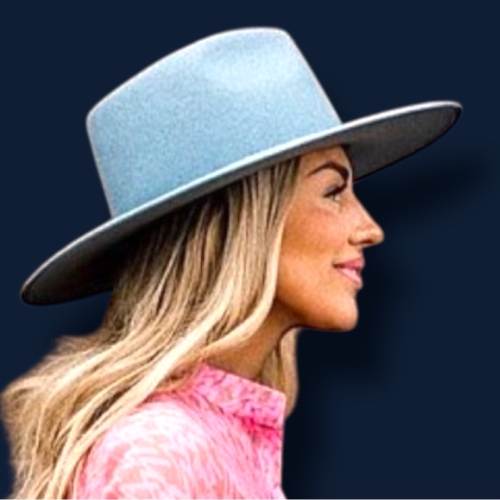 ⭐️HP💫EUC UnBranded Felt Western Style Fedora in Powdered Blue. OS 👒 - Picture 6 of 11